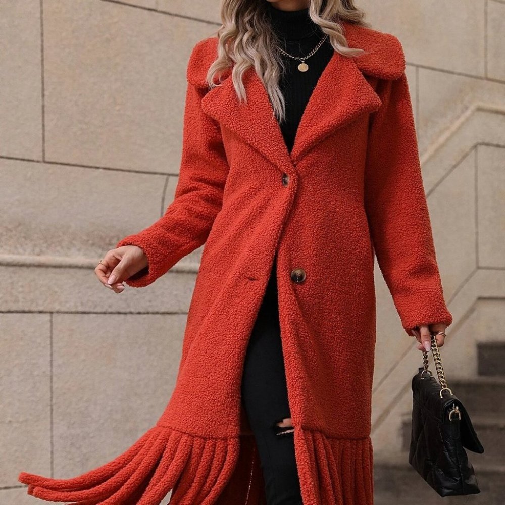 Burnt Orange Casual Womens Teddy Coat - Picture 4 of 5